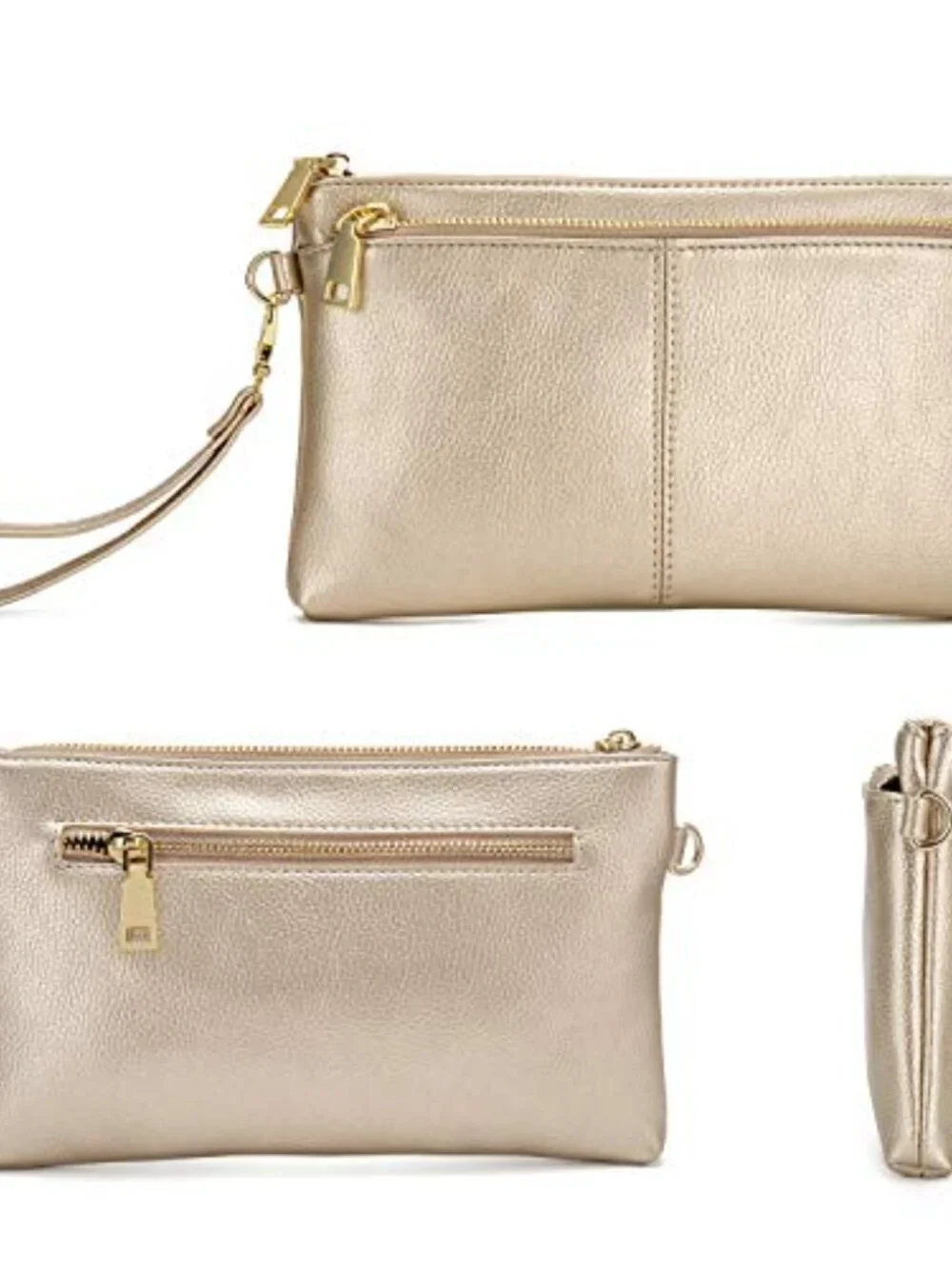 Triple Zip Small Crossbody Bag Lightweight Vegan Leather Wristlet Clutch with